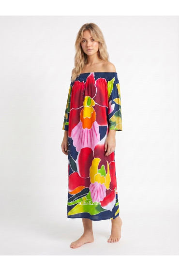 Hand Painted Rayon Off Shoulder Dress